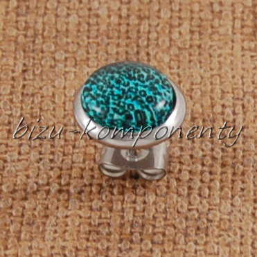 Skleněný kabošon bílé a žluté květy, 10 mm