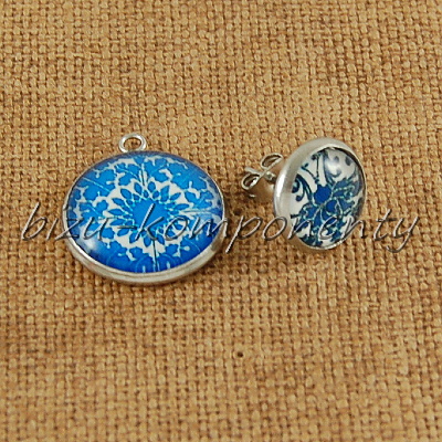 Skleněný kabošon modrý vzor 10, 18 mm