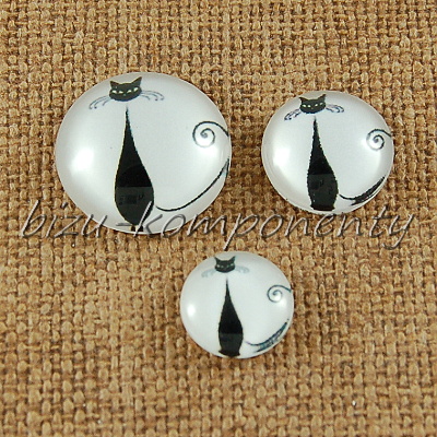 Skleněný kabošon sedící kočka 6, 12mm