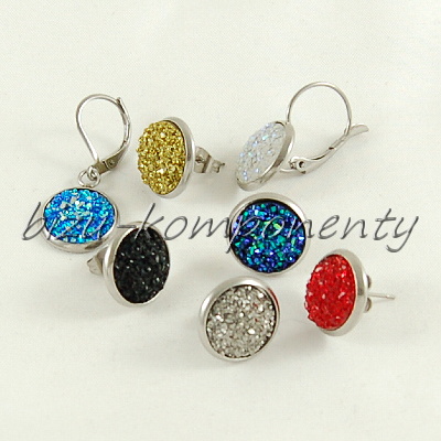 Modrý drsný kabošon s kovovým odleskem, 12 mm