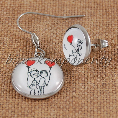 Skleněný kabošon modrý motiv, 18 mm