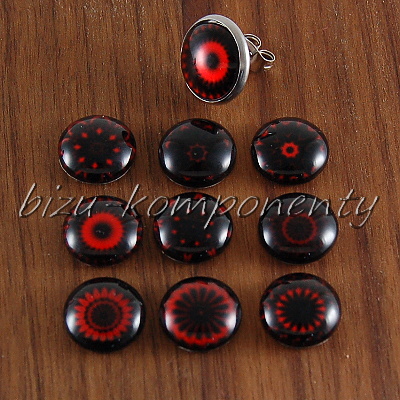 Skleněný kabošon tmavá mandala, 12 mm