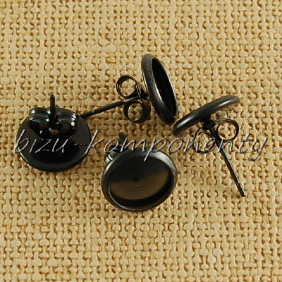 Puzety s lůžkem 12mm z chirurgické oceli, černá barva 1pár