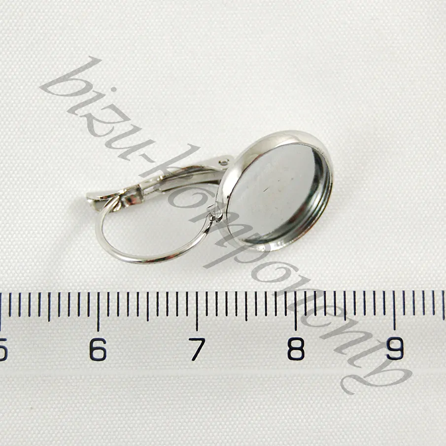 Náušnicové háčky platinové barvy s kulatým lůžkem 12mm
