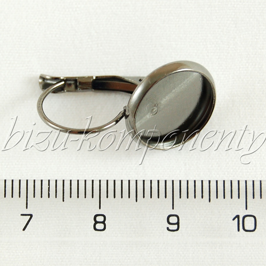 Náušnicové háčky gunmetalové barvy s kulatým lůžkem 12mm