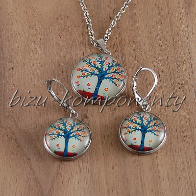 Skleněný kabošon malovaný strom, 18 mm