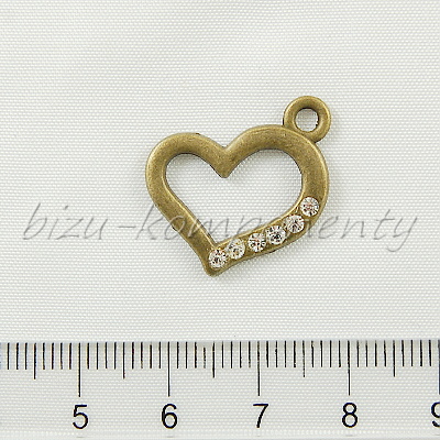  Srdce s čirými šatony, bronzová barva