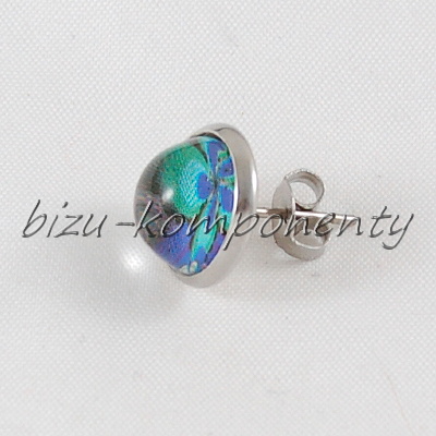 Skleněný kabošon modrozelený kvítek, 10 mm