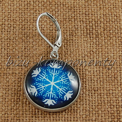 Skleněný kabošon  velký modrý květ, 18 mm