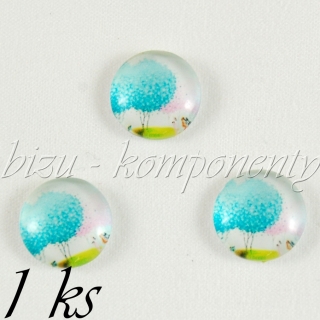 Skleněný kabošon s modrými stromy, 14 mm