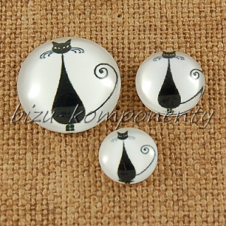 Skleněný kabošon sedící kočka 2, 10 mm