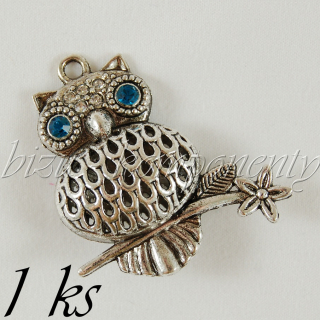 3D sova květinářka zelená, stříbrná barva