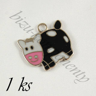 Černo-bílá smaltovaná kravička