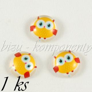Skleněný kabošon sovička s tečkovaným bříškem, 16 mm