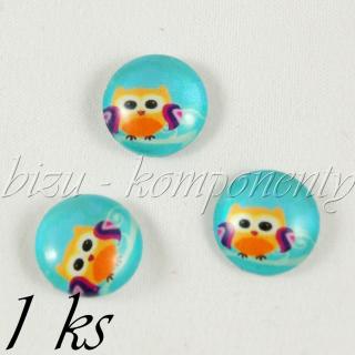 Skleněný kabošon sovička s oranžovým bříškem, 16 mm