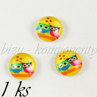Skleněný kabošon dvě zamilované sovičky, 20mm