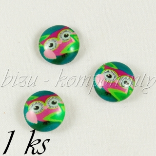 Skleněný kabošon sovička za listem, 20mm