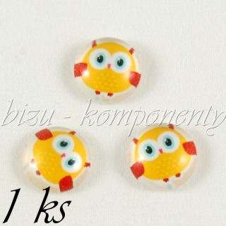 Skleněný kabošon sovička s tečkovaným bříškem, 20mm