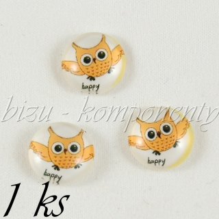 Skleněný kabošon veselá sovička, 20mm