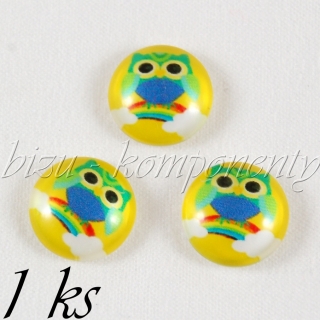 Skleněný kabošon sovička na duze, 20mm