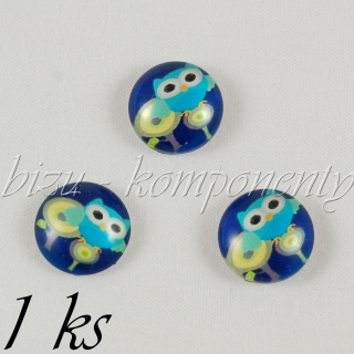 Skleněný kabošon sovička na vysokých stromech za úplňku, 20mm