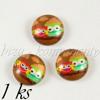 Skleněný kabošon dvě sovičky za soumraku, 20mm