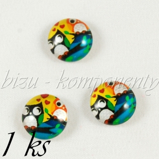 Skleněný kabošon dvě zamilované sovičky, 20mm