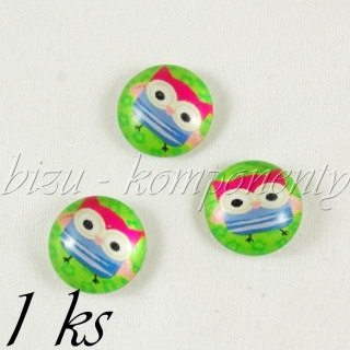 Skleněný kabošon sovička v pruhovaném triku, 20mm
