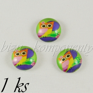 Skleněný kabošon sovička s namalovanýma očima, 20mm