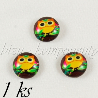 Skleněný kabošon sovička v džungli, 20mm
