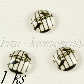 Skleněný kabošon ptáček v kleci, 20mm