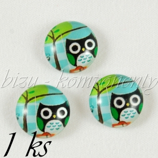Skleněný kabošon sovička pod stromem, 20mm