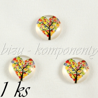 Skleněný kabošon barevný srdíčkový strom, 20mm