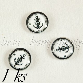 Skleněný kabošon černá kotva, 12 mm