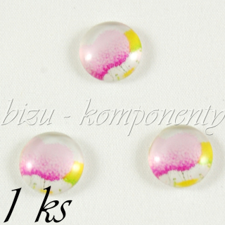 Skleněný kabošon s růžovými stromy, 20mm