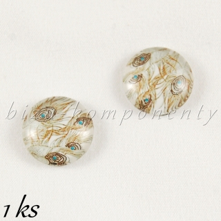 Skleněný kabošon paví pera ve větru 18mm