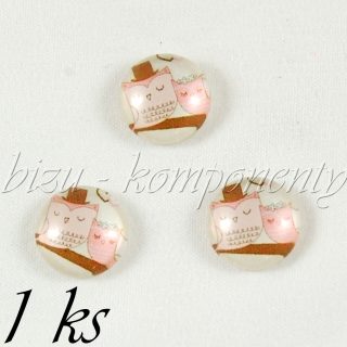 Skleněný kabošon soví novomanželé, 20mm