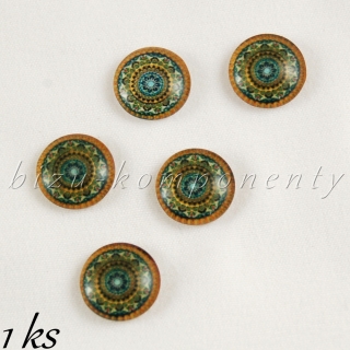 Skleněný kabošon hnědá mandala 10mm