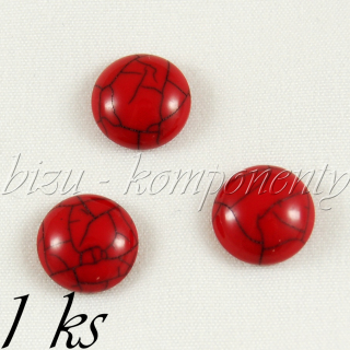 Plastový kabošon kámen červený, 14 mm