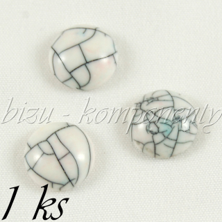 Plastový kabošon kámen bílý, 14 mm