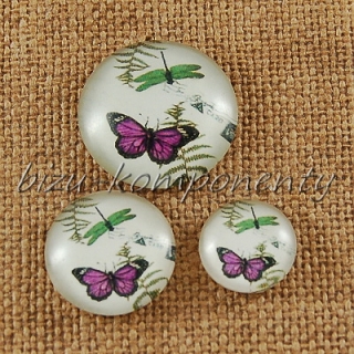 Skleněný kabošon fialový motýl s vážkou, 12 mm