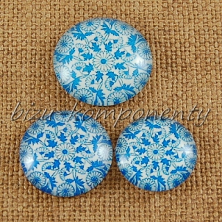 Skleněný kabošon modrý vzor 5, 16 mm