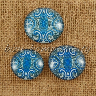 Skleněný kabošon modrý vzor 7, 18 mm