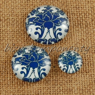 Skleněný kabošon modrý vzor 8, 16 mm