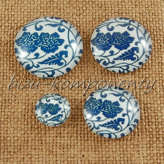 Skleněný kabošon modrý květ 2, 16 mm