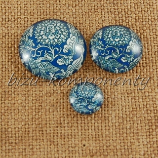 Skleněný kabošon modrý květ 4, 10 mm