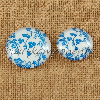 Skleněný kabošon modrý květ 7, 16 mm