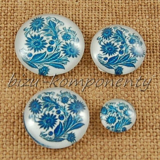 Skleněný kabošon modrý květ 8, 20mm