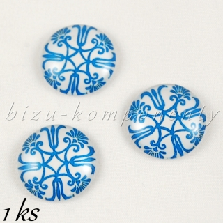 Skleněný kabošon modrý vzor č2, 10 mm