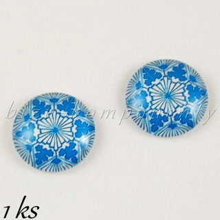 Skleněný kabošon modrý vzor č1, 10 mm